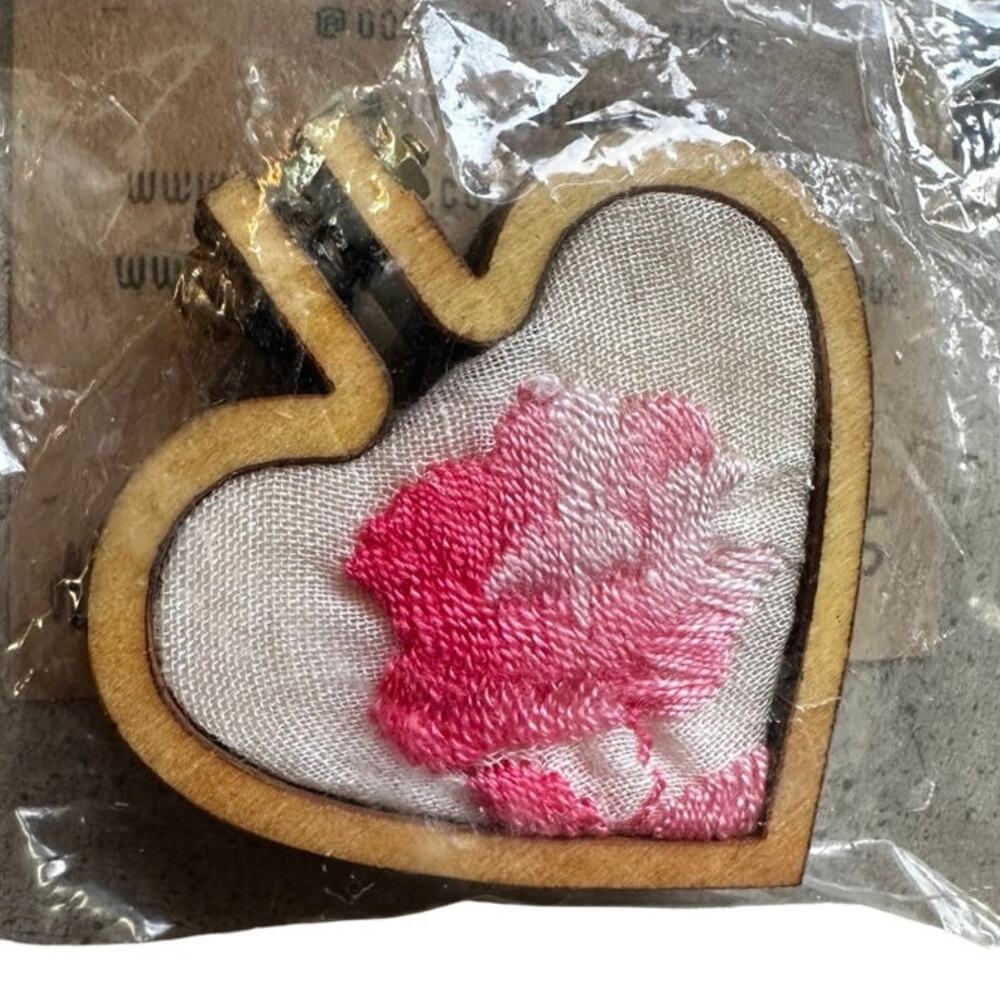 Medium Heart Handmade Embroidered Loom Pendants from Vintage Handkerchiefs